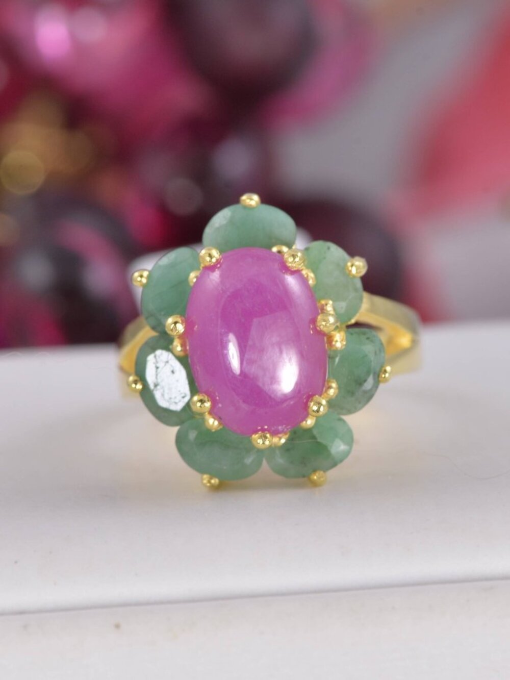 Natural Star Ruby with Natural Emerald Ring Real 925 Sterling Silver